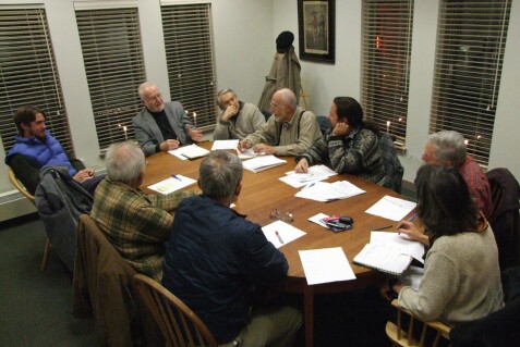 Meeting around the Skidompha library table